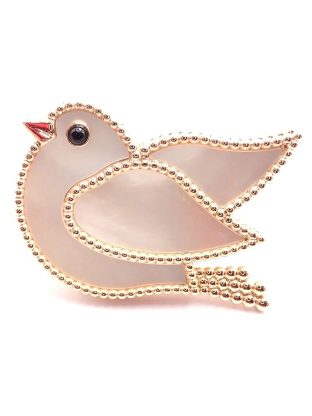 Van Cleef & Arpels Lucky Animals Dove 18k Rose Gold MOP Onyx Brooch Cert.